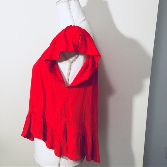 NWT Free People Red Ruffle Sleeves Top - Picture 4 of 7